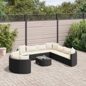 Set of garden sofas and cushions 10 pieces synthetic black rattan by , Garden sets - Ref: Foro24-3308408, Price: 692,99 €, Di...