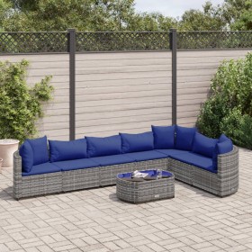 Gartensofagarnitur und Kissen-Set, 8-teilig, aus grauem Kunst-Rattan. von , Gartensets - Ref: Foro24-3308391, Preis: 480,43 €...