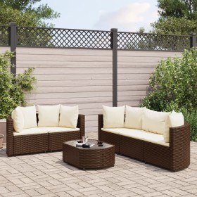 Set of 6 garden sofas and brown synthetic rattan cushions by , Garden sets - Ref: Foro24-3308417, Price: 387,67 €, Discount: %