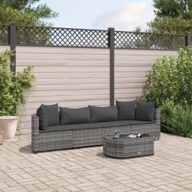 Gartensofa-Set mit 5-teiligen Kissen aus grauem synthetischem Rattan von , Gartensets - Ref: Foro24-3308370, Preis: 293,44 €,...