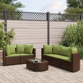 Set aus 6-teiligen Gartensofas und Kissen aus braunem Kunst-Rattan. von , Gartensets - Ref: Foro24-3308422, Preis: 533,37 €, ...