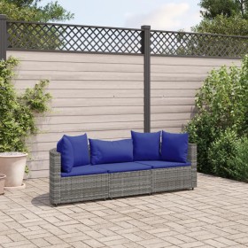 3-piece garden sofa set with gray synthetic rattan cushions by , Garden sets - Ref: Foro24-3308455, Price: 203,64 €, Discount: %