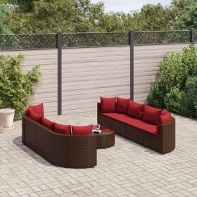 Gartensofagarnitur 9-teilig mit braunen Kissen aus synthetischem Rattan. von , Gartensets - Ref: Foro24-3308429, Preis: 550,3...