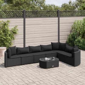 Set of garden sofas and cushions, 8 pieces, black synthetic rattan by , Garden sets - Ref: Foro24-3308387, Price: 537,18 €, D...