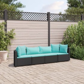 Gartensitzgruppe 4-teilig mit schwarzen Polstern aus synthetischem Rattan von , Gartensets - Ref: Foro24-3308460, Preis: 300,...