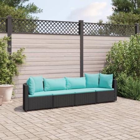 4-piece garden sofa set with black synthetic rattan cushions by , Garden sets - Ref: Foro24-3308460, Price: 298,99 €, Discoun...