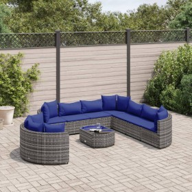 Gartensofa-Set und Kissen, 10-teilig, aus grauem Kunststoff-Rattan. von , Gartensets - Ref: Foro24-3308415, Preis: 620,46 €, ...