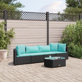 Gartenmöbel-Set 5-teilig mit schwarzen Polstern aus synthetischem Rattan von , Gartensets - Ref: Foro24-3308372, Preis: 357,7...