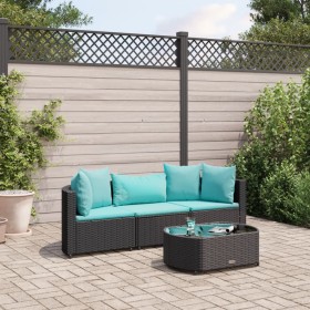 Gartensitzgruppe 4-teilig mit schwarzen Polstern aus synthetischem Rattan von , Gartensets - Ref: Foro24-3308364, Preis: 281,...