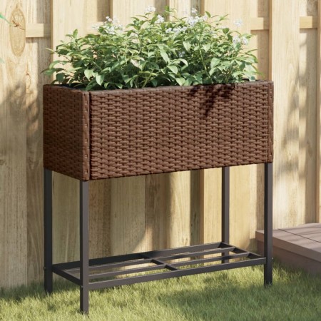 Jardinera con estante ratán sintético marrón de , Maceteros y jardineras - Ref: Foro24-366388, Precio: 57,73 €, Descuento: %