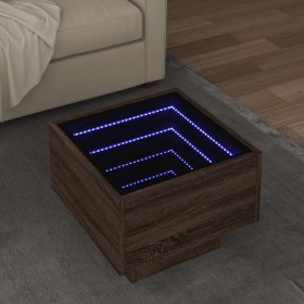 Side table with LED made of brown oak engineered wood, 40x40x30cm. by , Coffee table - Ref: Foro24-847503, Price: 77,99 €, Di...