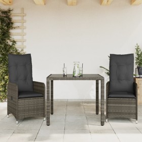 Gartentisch und Stühle 3-teilig und Kissen aus grauem Kunststoff-Rattan von , Gartensets - Ref: Foro24-3277031, Preis: 365,00...