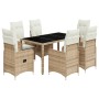 Set de mesa y sillas de jardín 7 pzas y cojines ratán PE beige de , Conjuntos de jardín - Ref: Foro24-3277099, Precio: 842,55...