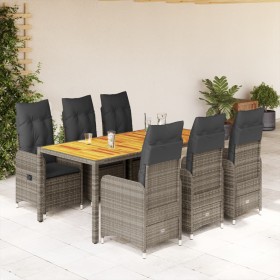 Garden table and 7-piece chairs set with gray synthetic rattan cushions. by , Garden sets - Ref: Foro24-3277025, Price: 904,1...