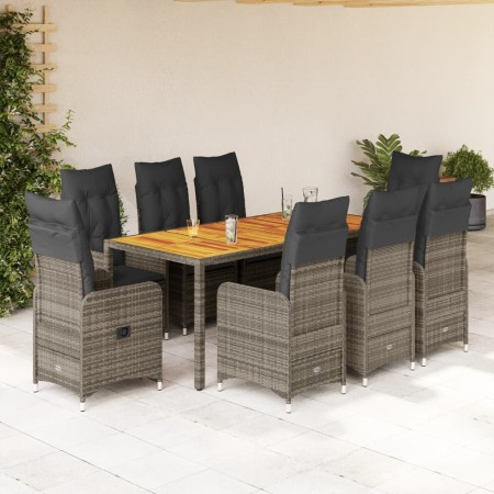 Gartentisch und Stühle 9-teilig mit grauen Polstern aus synthetischem Rattan von , Gartensets - Ref: Foro24-3277027, Preis: 1...