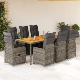 Garden table and 9-piece chairs set with gray synthetic rattan cushions. by , Garden sets - Ref: Foro24-3277162, Price: 1,00 ...