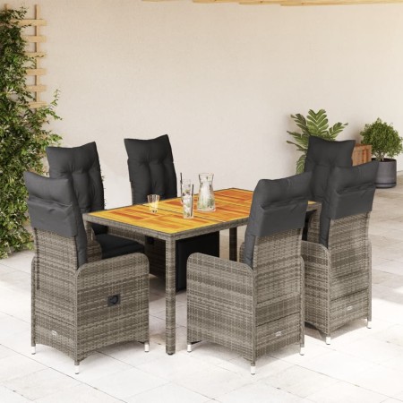 Garden table and 7-piece chairs set with gray synthetic rattan cushions. by , Garden sets - Ref: Foro24-3277160, Price: 953,2...