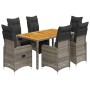 Garden table and 7-piece chairs set with gray synthetic rattan cushions. by , Garden sets - Ref: Foro24-3277160, Price: 953,2...