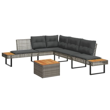 Gartensofa-Set mit 2-teiligen Kissen aus synthetischem Rattan in Grau und Akazie. von , Gartensets - Ref: Foro24-3277499, Pre...