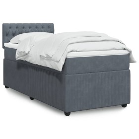 Box spring bed with dark gray velvet mattress 100x200 cm by , Beds and slatted bases - Ref: Foro24-3287669, Price: 420,28 €, ...