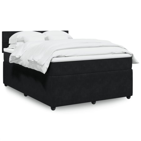 Cama box spring con colchón terciopelo negro 160x200 cm de , Camas y somieres - Ref: Foro24-3287784, Precio: 611,17 €, Descue...