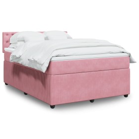 Box spring bed with pink velvet mattress 160x200 cm by , Beds and slatted bases - Ref: Foro24-3287799, Price: 585,58 €, Disco...