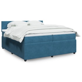 Box spring bed with blue velvet mattress 200x200 cm by , Beds and slatted bases - Ref: Foro24-3287828, Price: 709,19 €, Disco...