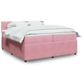 Box spring bed with a pink velvet mattress 200x200 cm by , Beds and slatted bases - Ref: Foro24-3287835, Price: 728,76 €, Dis...