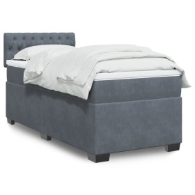 Single box spring bed with dark gray velvet mattress by , Beds and slatted bases - Ref: Foro24-3288772, Price: 387,38 €, Disc...