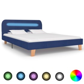 Estructura de cama con LED tela azul 135x190 cm de , Camas y somieres - Ref: Foro24-281083, Precio: 187,99 €, Descuento: %