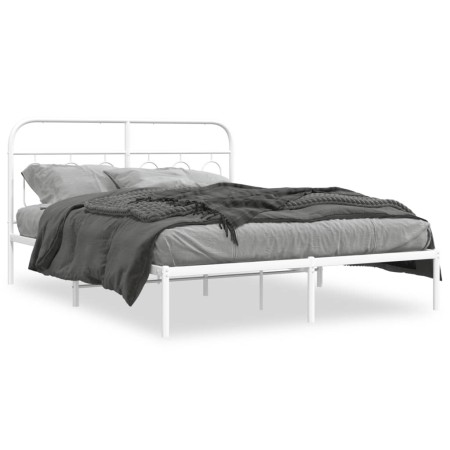 Metal bed frame with white headboard 135x190 cm by , Beds and slatted bases - Ref: Foro24-377165, Price: 111,57 €, Discount: %