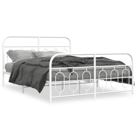 Metal bed frame with white headboard and footboard 150x200 cm by , Beds and slatted bases - Ref: Foro24-377186, Price: 134,99...