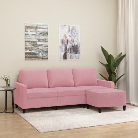 Dreisitzer-Sofa mit rosa Samt-Hocker, 180 cm. von , Sofas - Ref: Foro24-3201058, Preis: 347,96 €, Rabatt: %