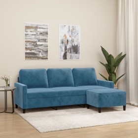 Dreisitzer-Sofa mit blauem Samt-Hocker, 180 cm. von , Sofas - Ref: Foro24-3201064, Preis: 344,99 €, Rabatt: %