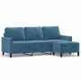 Sofá de 3 plazas con taburete de terciopelo azul 180 cm de , Sofás - Ref: Foro24-3201064, Precio: 368,42 €, Descuento: %