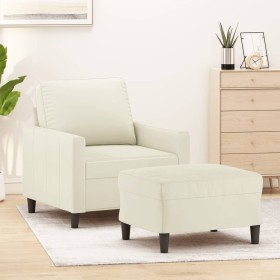 Cream velvet armchair with footstool, 60 cm by , Sofas - Ref: Foro24-3201053, Price: 209,99 €, Discount: %