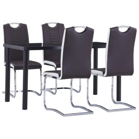 5-teiliges Esszimmer-Set aus braunem Kunstleder. von , Möbelsets für Küchen und Esszimmer - Ref: Foro24-3053030, Preis: 421,7...