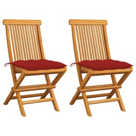 Garden chairs 2 units solid teak wood with red cushions by , Garden chairs - Ref: Foro24-3062481, Price: 124,99 €, Discount: %