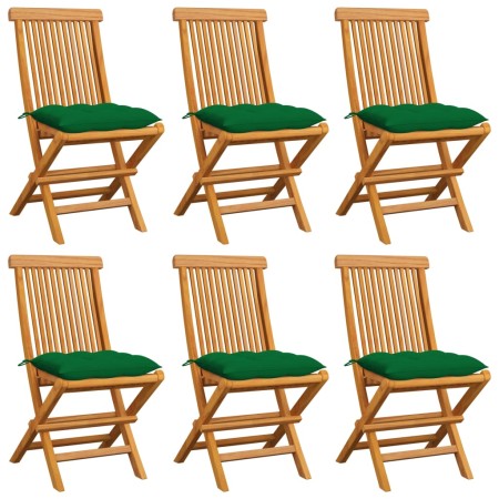 Garden chairs 6 pcs teak wood and bright green cushions by , Garden chairs - Ref: Foro24-3065610, Price: 389,98 €, Discount: %