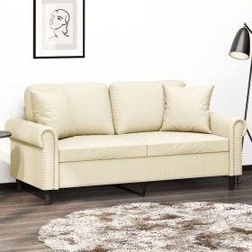 Zweiplätziges Sofa mit cremefarbenen Kunstlederkissen, 140 cm. von , Sofas - Ref: Foro24-3200931, Preis: 262,99 €, Rabatt: %