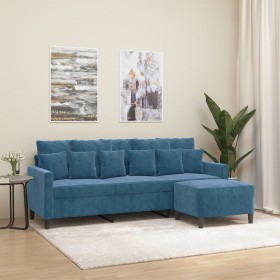 Sofá de 3 plazas con taburete de terciopelo azul 180 cm de , Sofás - Ref: Foro24-3201116, Precio: 345,99 €, Descuento: %