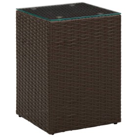 Side table with brown PE rattan and glass surface, 35x35x52 cm. by , Side tables - Ref: Foro24-316377, Price: 68,99 €, Discou...