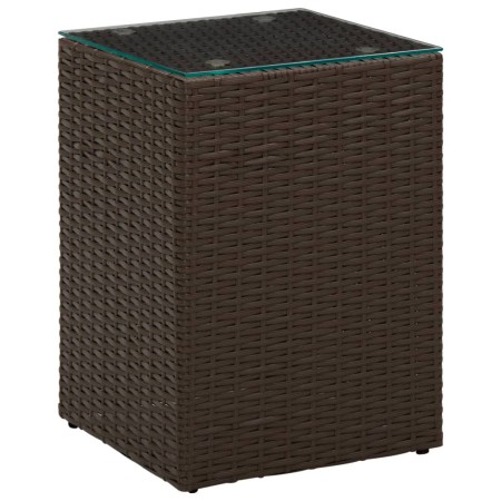 Mesa auxiliar superficie de vidrio ratán PE marrón 35x35x52 cm de , Mesas auxiliares - Ref: Foro24-316377, Precio: 68,70 €, D...