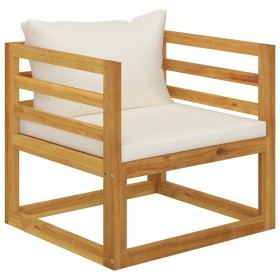 Silla de jardín y cojines color crema madera maciza de acacia de vidaXL, Sofás modulares de exterior - Ref: Foro24-311868, Pr...