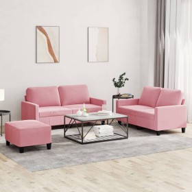 3-piece pink velvet sofa set with cushions by , Sofas - Ref: Foro24-3201509, Price: 511,99 €, Discount: %