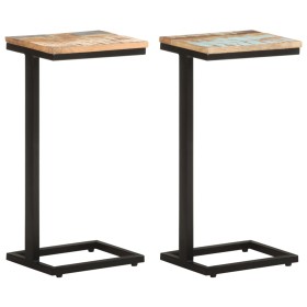 Set of 2 side tables made of recycled wood, measuring 31.5x24.5x64.5 cm each. by , Side tables - Ref: Foro24-321972, Price: 9...