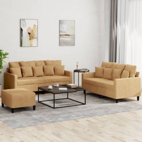 3-piece brown velvet sofa set with cushions by , Sofas - Ref: Foro24-3201717, Price: 514,99 €, Discount: %