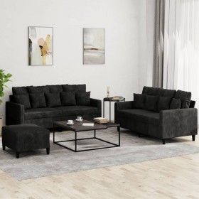 3-piece black velvet sofa set with cushions by , Sofas - Ref: Foro24-3201715, Price: 514,99 €, Discount: %