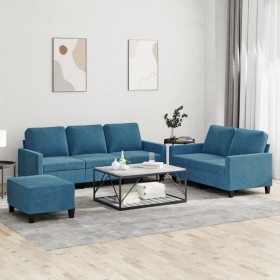 Set of sofas with 3 blue velvet cushions by , Sofas - Ref: Foro24-3201535, Price: 565,99 €, Discount: %