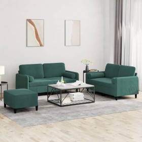 Set of sofas with 3 dark green velvet cushions by , Sofas - Ref: Foro24-3202006, Price: 554,99 €, Discount: %